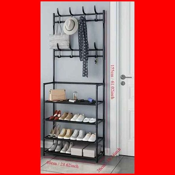 Brand New Carbon Steel 4 layer Shoe / Coat Rack-Black - Picture 4 of 4